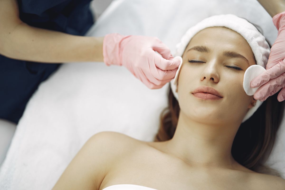 Close-up of a facial cleansing treatment, stock photograph